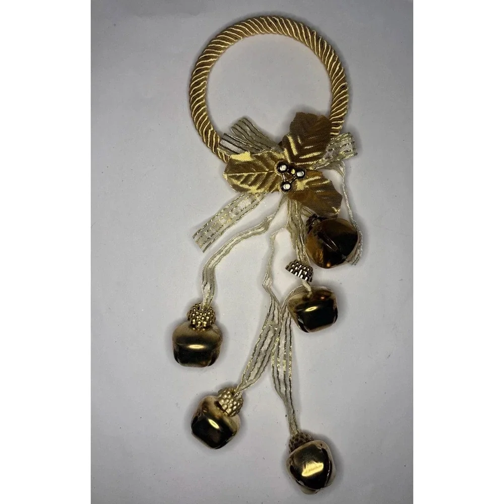 Christmas Jingle Bells Door Knob Hanger Decoration Ribbons Gold 10